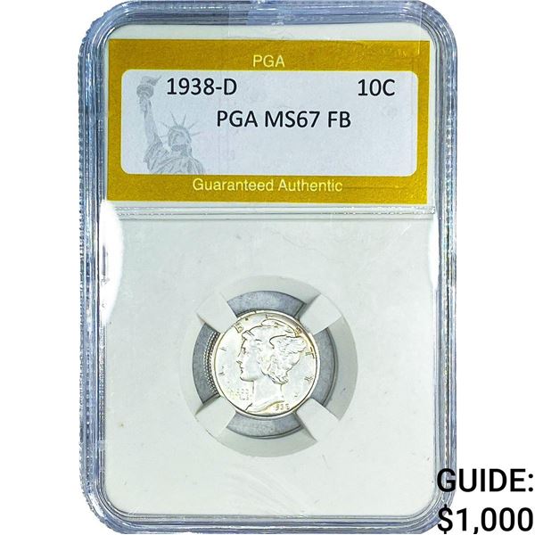 1938-D Mercury Silver Dime PGA MS67 FB