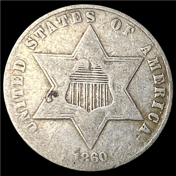 1860 Silver Three-Cent Piece LIGHTLY  CIRCULATED