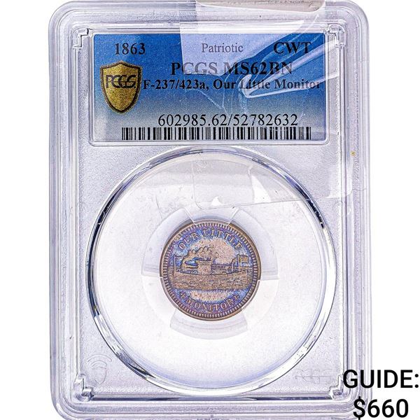 1863 Civil War Copper Token Our Little  Monitor BN