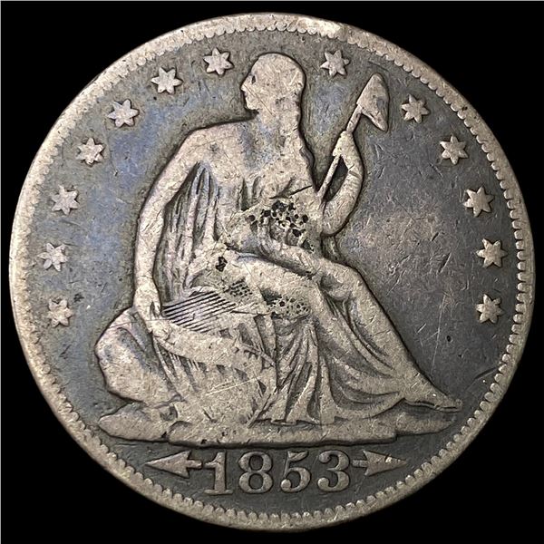 1853 Arrows/Rays Seated Liberty Half Dollar  LIGHTLY CIRCULATED