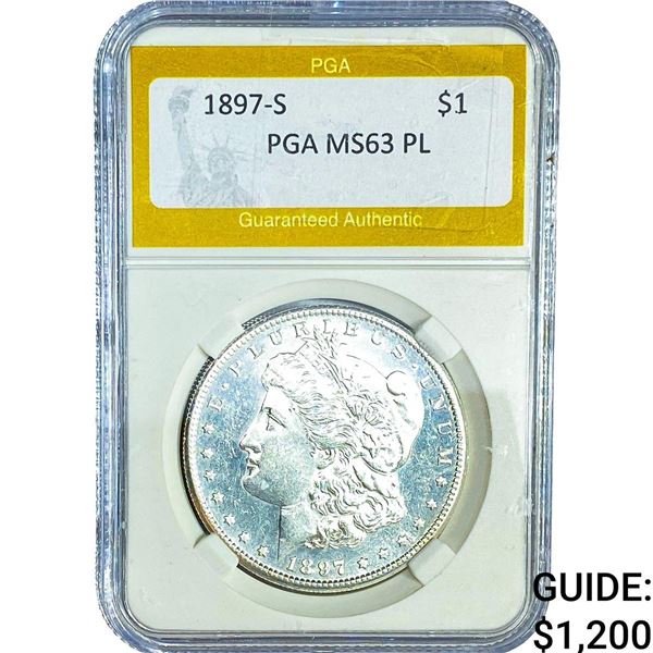 1897-S Morgan Silver Dollar PGA MS63 PL
