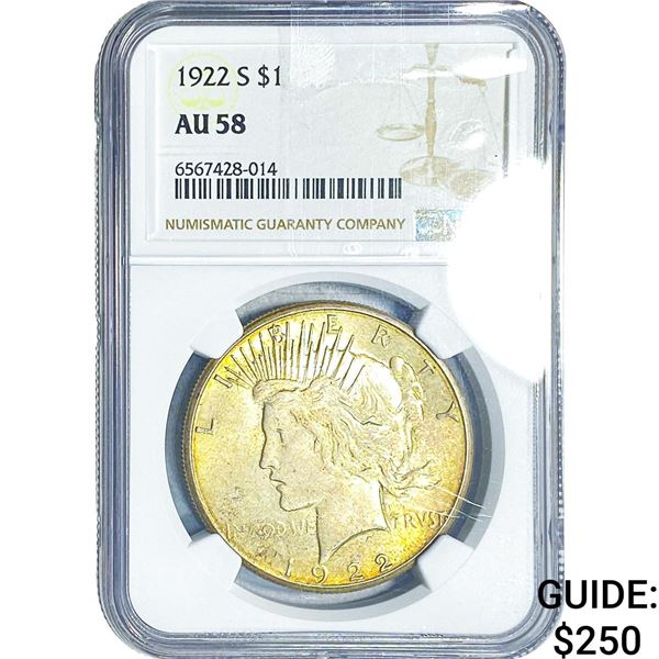 1922-S Silver Peace Dollar NGC AU58