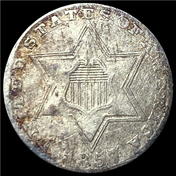 1857 Silver Three-Cent Piece NEARLY  UNCIRCULATED