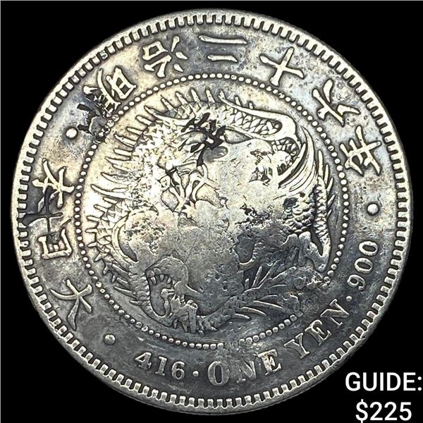 Japan Meji Period Silver 1 Yen Chopmarks  NEARLY UNCIRCULATED