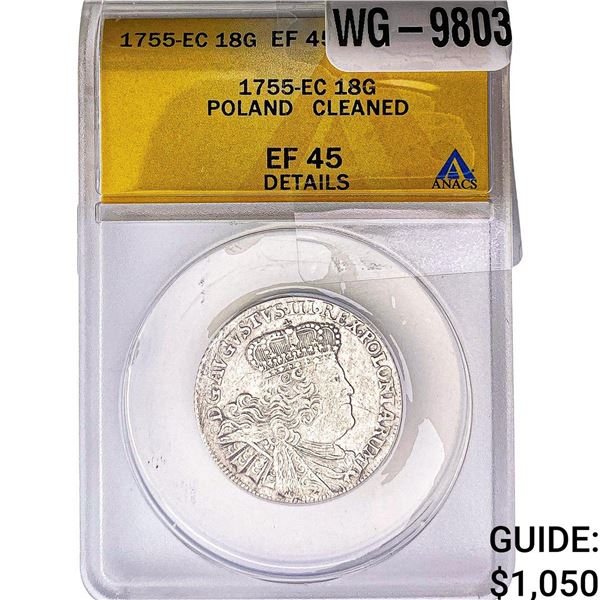 1755 Poland Silver 18 Groszy ANACS EFDetails