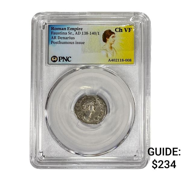Roman Faustina Sr.,AD 138-140/1 Silver  Denarius ChVF