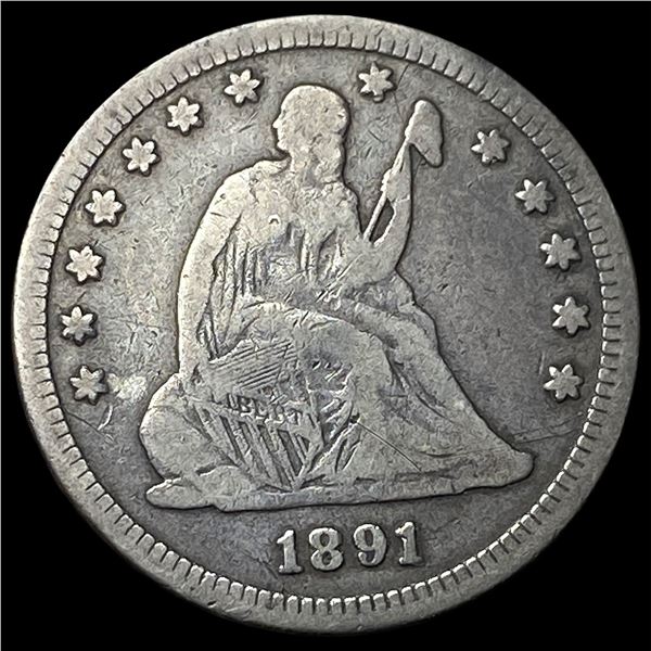 1891 Silver Seated Liberty Quarter LIGHTLY  CIRCULATED