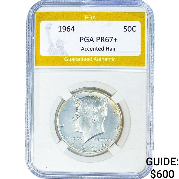 1964 Kennedy Half Dollar PGA PR67+ Accented  Hair