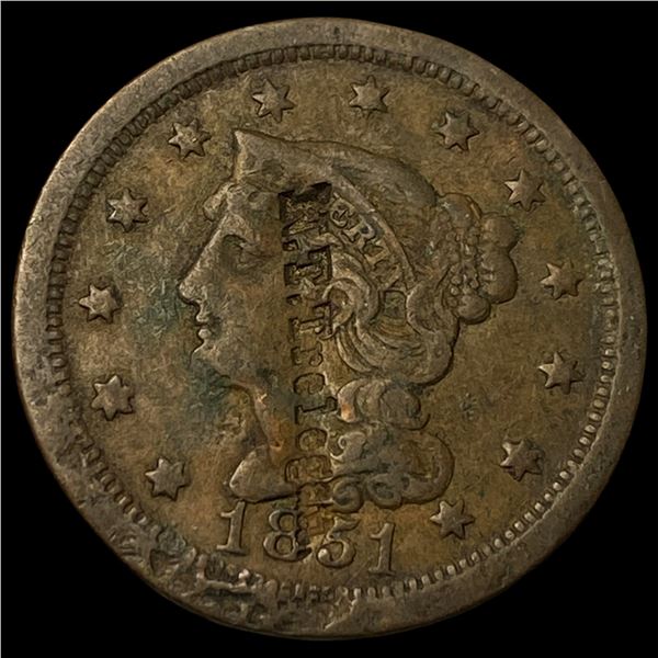 1851 Braided Hair Large Cent LIGHTLY  CIRCULATED