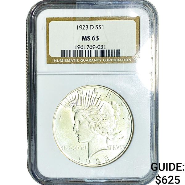 1923-D Silver Peace Dollar NGC MS63