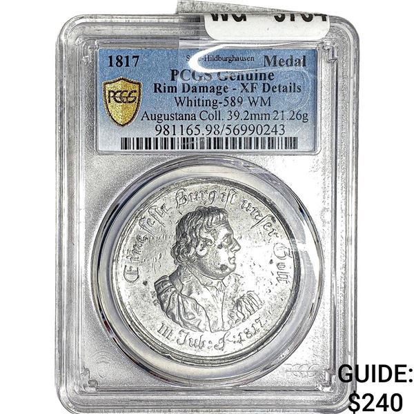 1817 Saxe-Hildburghausen White Metal Medal  PCGS XFDetails Rim Damage