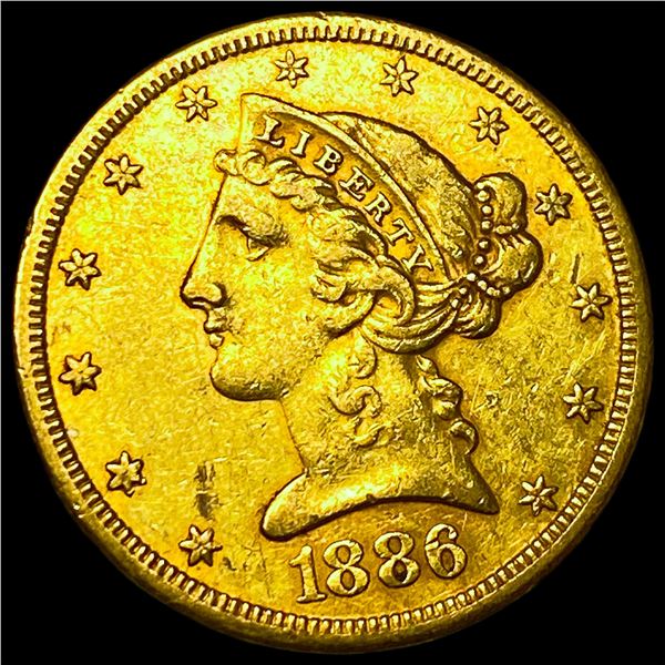 1886-S Gold $5 Liberty Head Half Eagle  CLOSELY UNCIRCULATED