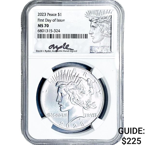 2023 Silver Peace Dollar NGC MS70 1st Day of  Issue