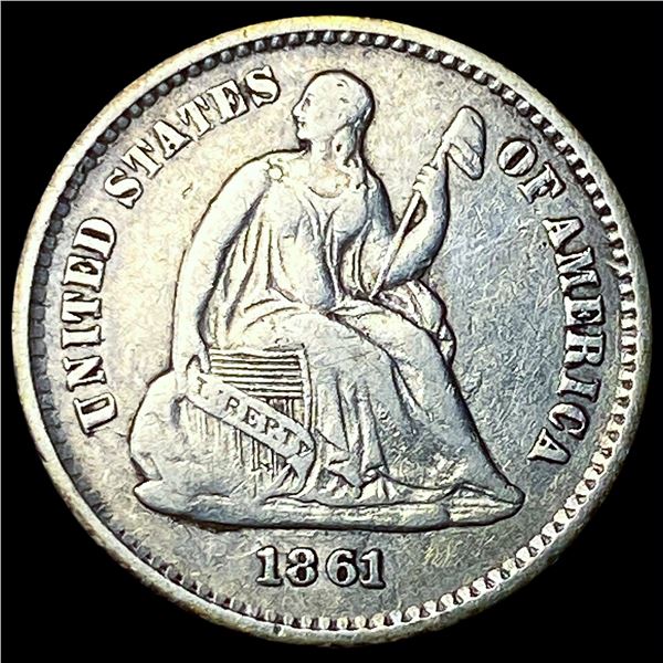 1861 Silver Seated Liberty Half Dime CLOSELY  UNCIRCULATED