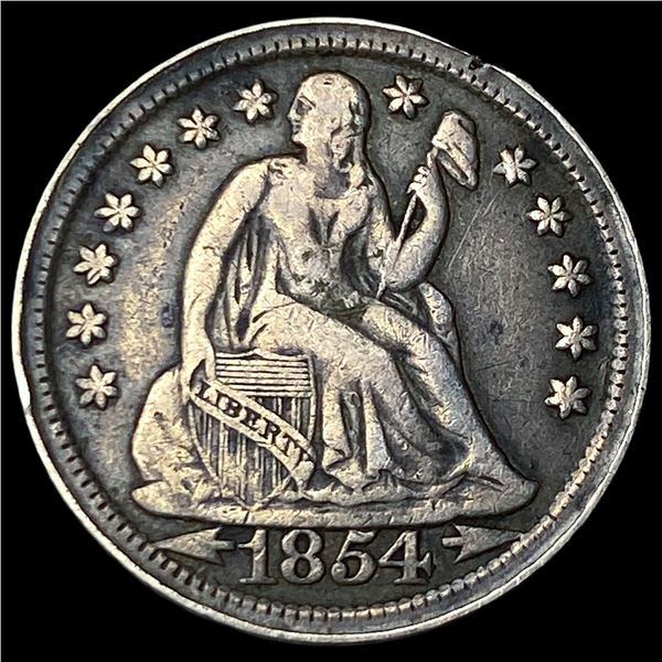 1854-O Arrows Silver Seated Liberty Dime  NEARLY UNCIRCULATED