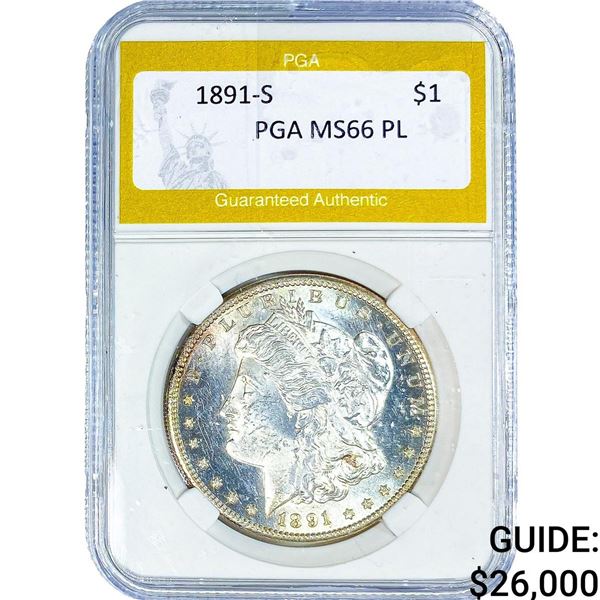 1891-S Morgan Silver Dollar PGA MS66 PL