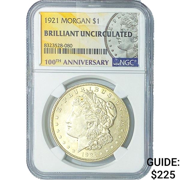 1921 Morgan Silver Dollar NGC BU 100th  Anniversary