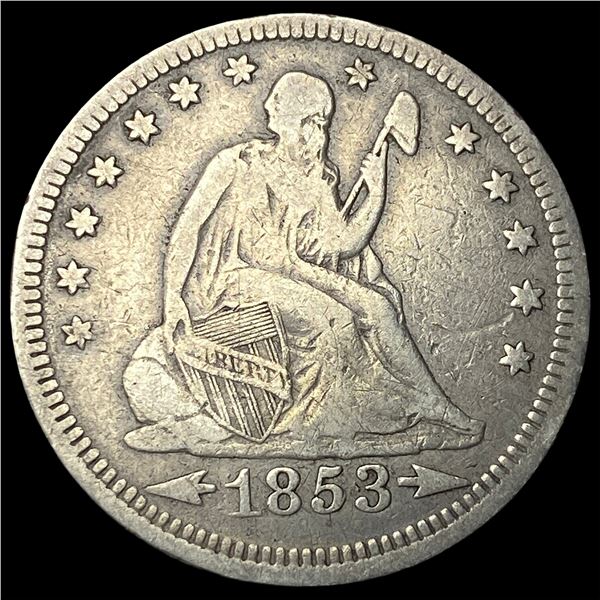 1853 Arrows/Rays Seated Liberty Quarter  NEARLY UNCIRCULATED