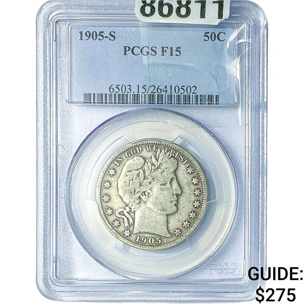1905-S Barber Half Dollar PCGS F15