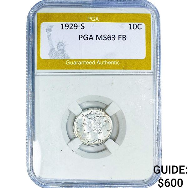 1929-S Mercury Silver Dime PGA MS63 FB