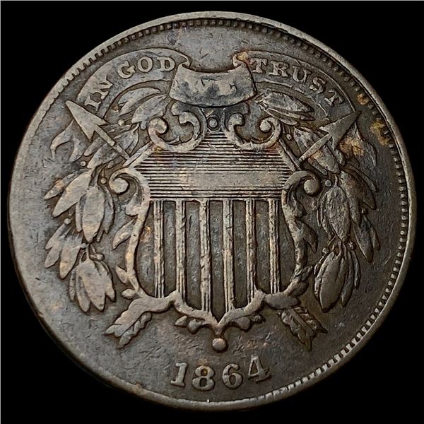 1864 Small Motto Two Cent Piece LIGHT CIRC