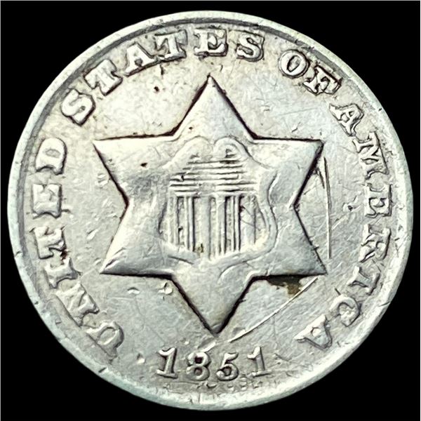 1851-O Silver Three-Cent Piece NICELY CIRCULATED