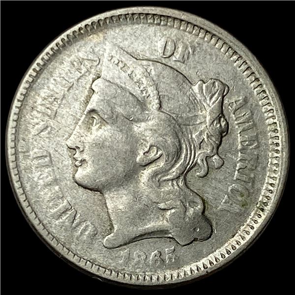 1865 Nickel Three-Cent Piece NEARLY   UNCIRCULATED