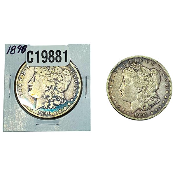 [2 Coins] 1890-1891 Morgan Silver Dollar