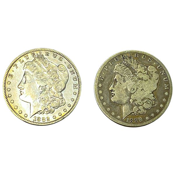 [2 Coins] 1882-1888 Morgan Silver Dollar