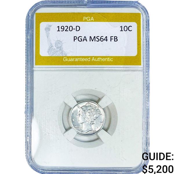 1920-D Mercury Silver Dime PGA MS64 FB