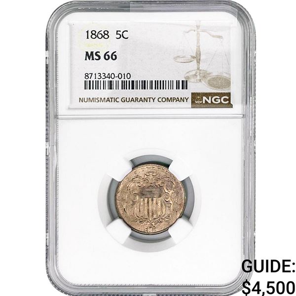 1868 Shield Nickel NGC MS66