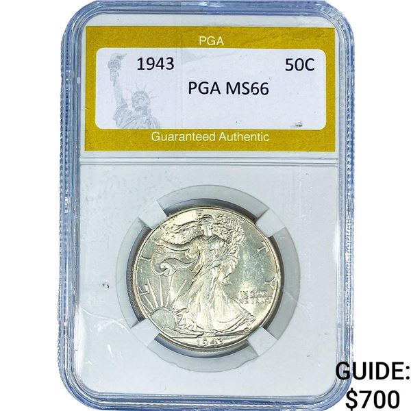 1943 Walking Liberty Half Dollar PGA MS66