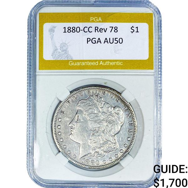 1880-CC Rev 78 Morgan Silver Dollar PGA AU50