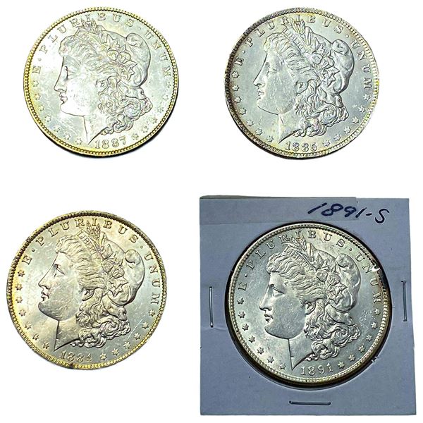 [4 Coins] 1884-1891 Morgan Silver Dollar