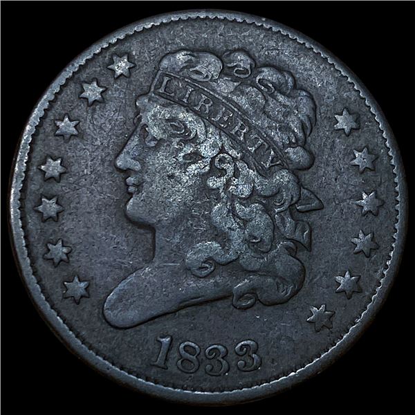 1833 Classic Head Half Cent NEARLY  UNCIRCULATED