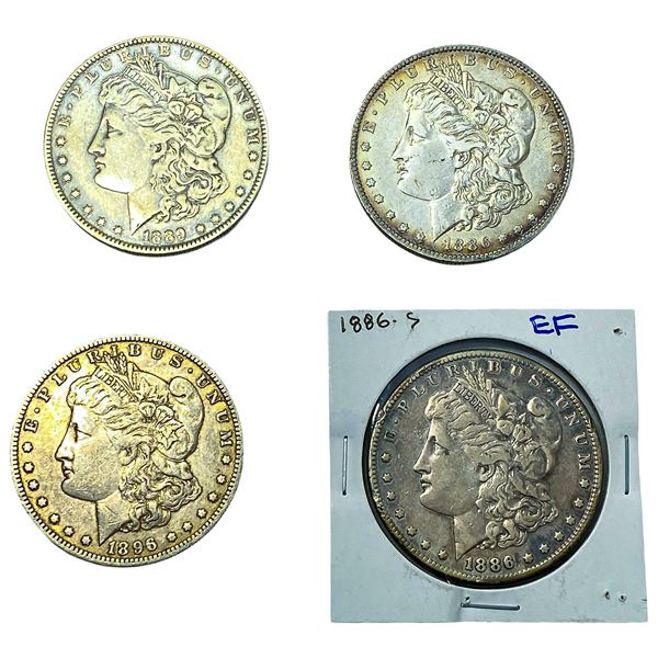 [4 Coins] 1886-1896 Morgan Silver Dollar