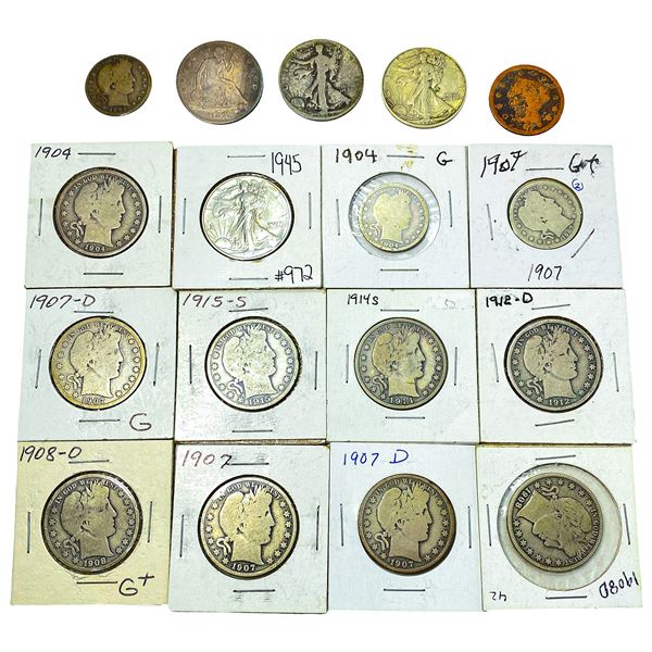[18 Coins] 1904-1915 Barber Half Dollars And Type coins