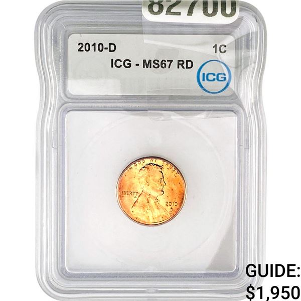 2010-D Lincoln Shield Penny ICG MS67 RD