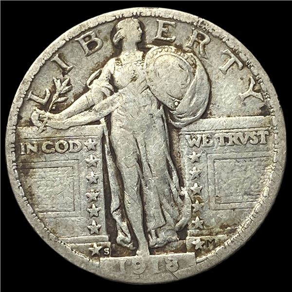 1918-S Silver Standing Liberty Quarter  LIGHTLY CIRCULATED
