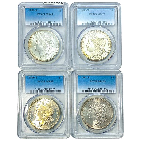 [4 Coins] 1880-1881 Morgan Silver Dollar PCGS  MS62-64