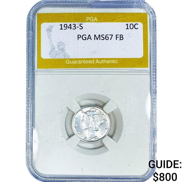 1943-S Mercury Silver Dime PGA MS67 FB