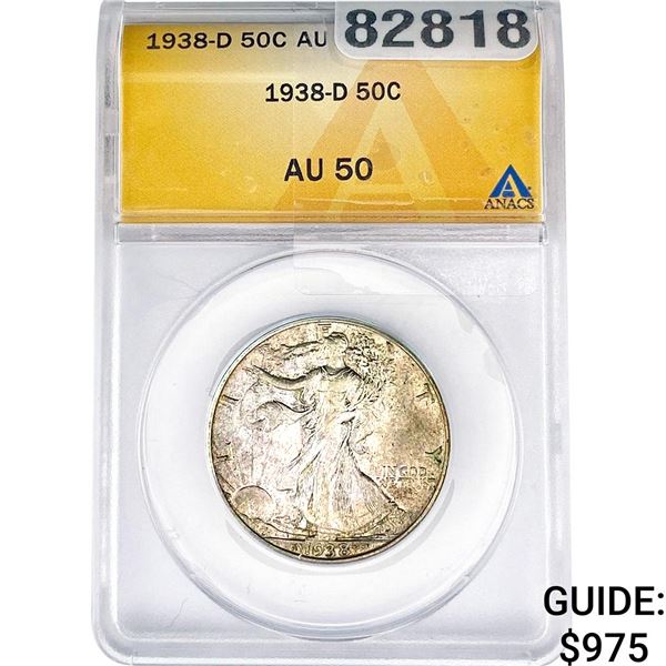1938-D Walking Liberty Half Dollar ANACS AU50