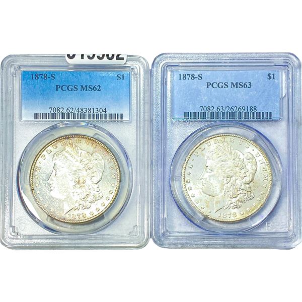 [2 Coins] 1878-S Morgan Silver Dollar PCGS  MS62-63