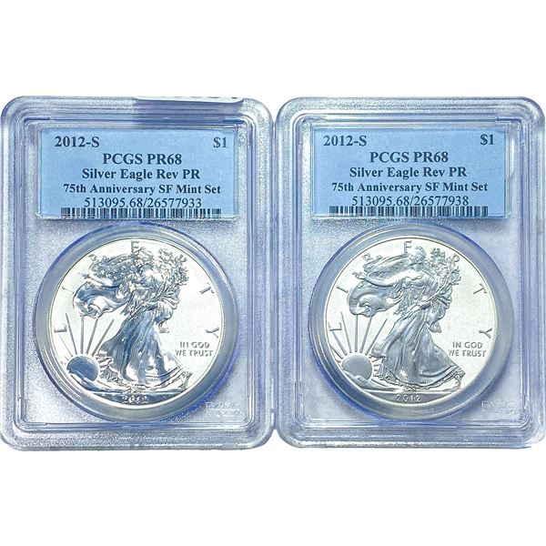 [2 Coins] 2012-S Silver Eagle PCGS PR68
