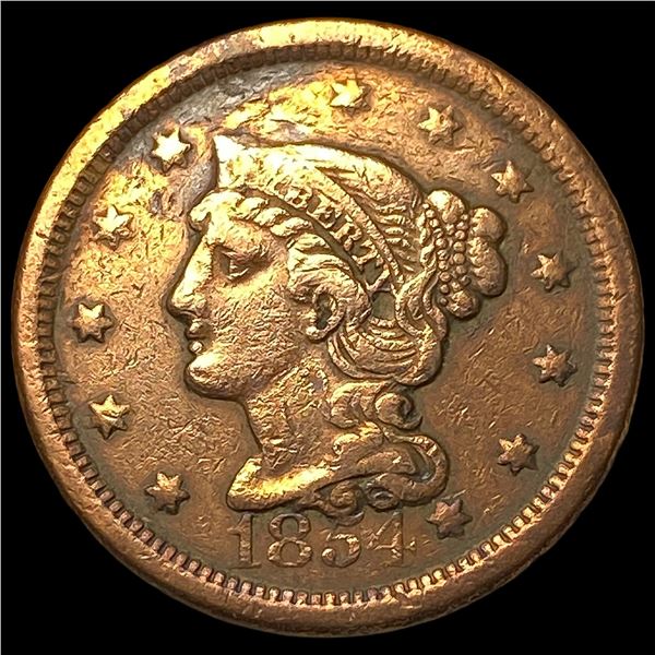 1854 Braided Hair Large Cent NEARLY  UNCIRCULATED