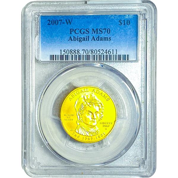 2007-W Abigail Adams Gold $10 1/2 oz PCGS MS70