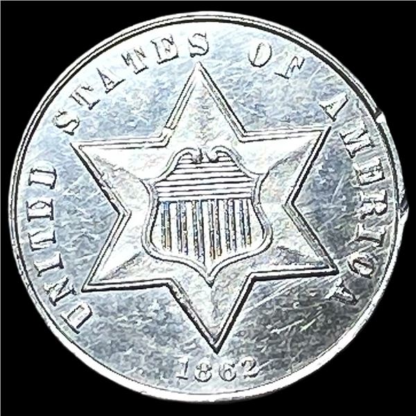 1862 Silver Three-Cent Piece CHOICE BU
