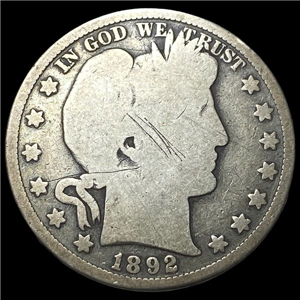 1892-S Silver Barber Half Dollar LIGHTLY  CIRCULATED