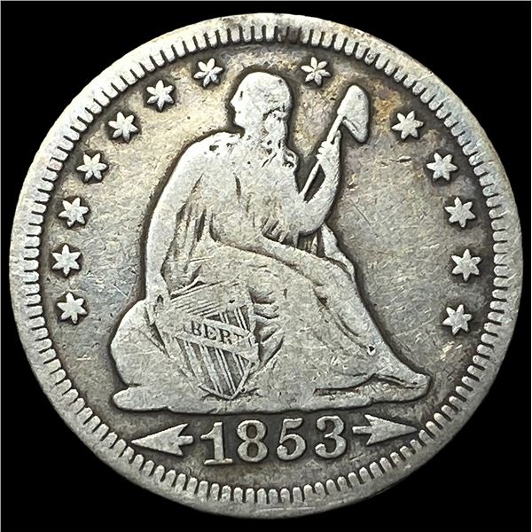 1853 Arrows/Rays Seated Liberty Quarter  LIGHTLY CIRCULATED