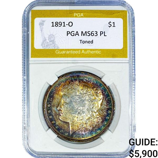 1891-O Morgan Silver Dollar PGA MS63 PL Toned